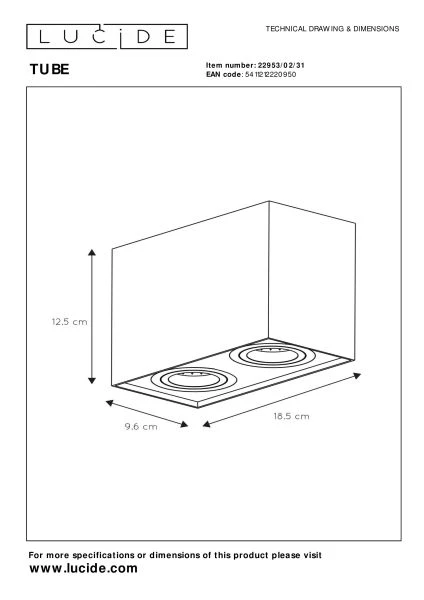 Lucide TUBE - Deckenstrahler - 2xGU10 - Weiß - technisch